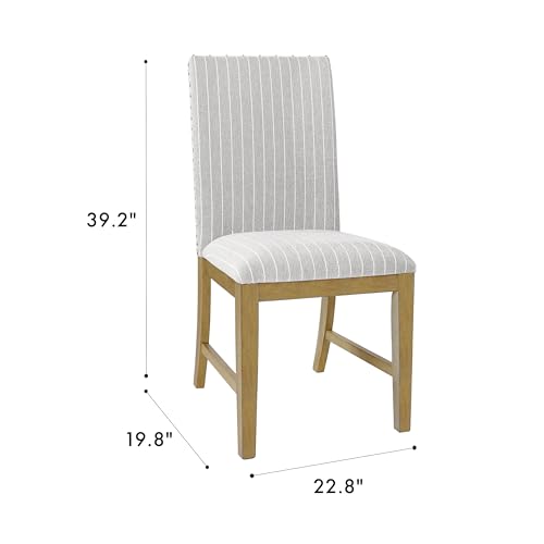 Image of HomePop Upholstered Wood Apron Dining Chair - Light Gray Stripe (Set of 2)