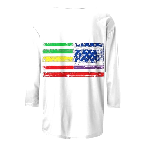 Image of Fourth of July Shirts for Women 3 /4 Sleeve Summer Tops American Flag Print T Shirt Patriotic 4th of July Shirts 2025