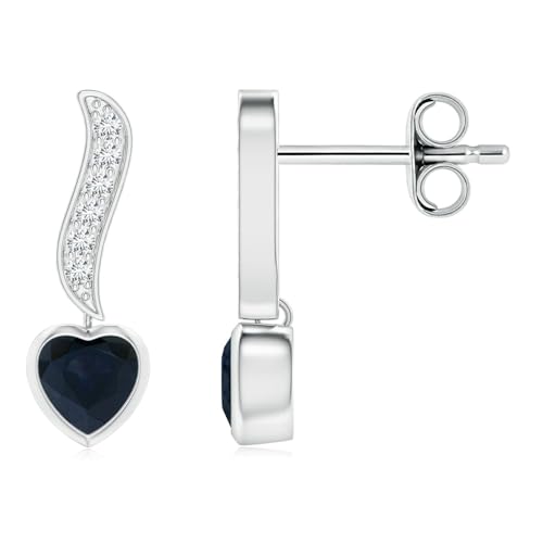 ANGARA Natural Blue Sapphire Earrings for Women | Heart-Shaped Blue Sapphire and Diamond Swirl Drop Earrings in 14K Solid Gold/Silver/Platinum | September Birthday, Gemstone Jewelry Gift