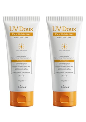 Image of Brinton UV Doux Face Moisturizer for All Skin Types | Lightweight, Non-Greasy Hydration with Aquaxyl & Emollients | Long-Lasting Moisture, Soft & Smooth Skin | 100g x 2