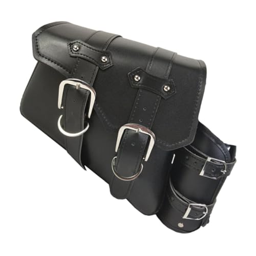 Alforja para motocicleta de cuero PU con correa gruesa, diseño lado izquierdo, bolsa de almacenamiento duradera para ciclismo y senderismo al aire libre miniatura 1