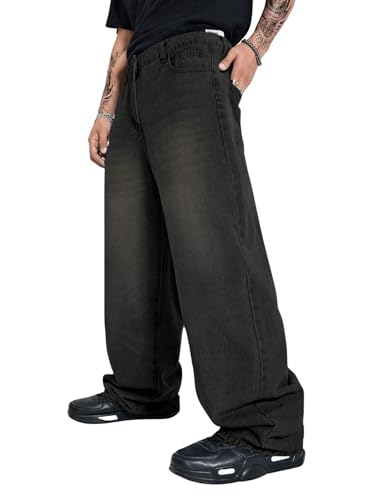 Verdusa Men's Casual Loose Jeans Baggy Straight Leg Denim Pants Long Trousers Dark Grey Large4