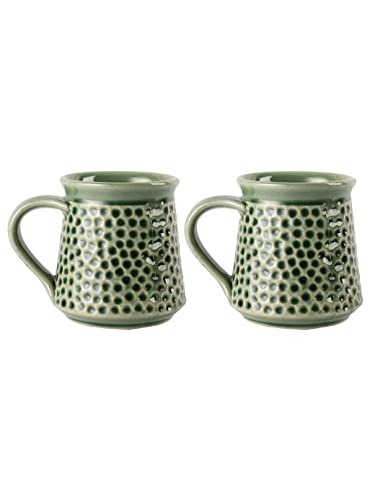 Image of miah decor Handmade Ceramic Mug Set of 2 | 330ml Coffee Mugs | Textured Tea Cups Set | Glossy Green Coffee Cups & Mugs | Handmade Ceramic Coffee Mug Set for Tea & Coffee
