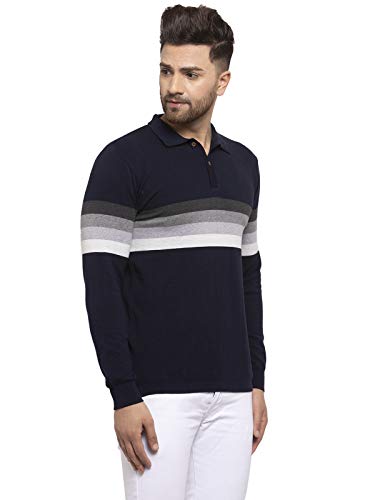 Image of Kalt Mens Basic Solid Full Sleeves Polo Cotton Blend Knitted Regular Fit Polo-Neck T-Shirts with Collar Stylish