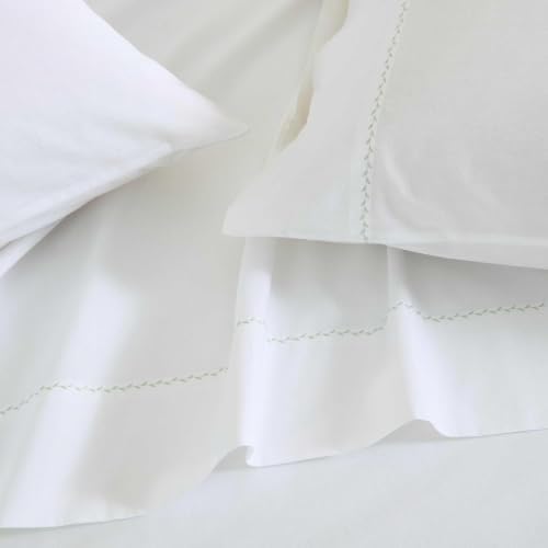 Image of Martha Stewart - King Size Sheets Set, Crisp & Tailored Cooling Sheets with a Smooth Cotton Percale Lightweight Feel - Bed Sheets with Matching Pillowcases & Fitted Sheet (Lilly Pond Leaf Green)