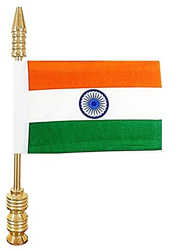 SonilexSelling Uniqness UNIq Indian Flag with Golden Large Metal Rod Suitable for All Car Models