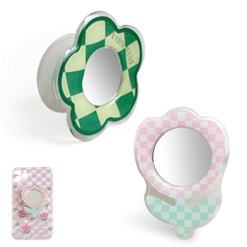 KEWUF Popsockets, Anillo Móvil, Soporte Móvil con Espejo, Soporte de Anillo de Agarre para Teléfono Móvil, Base y Agarre Extensibles, Soporte Movil (2pcs, Tulipán, Flor Verde)