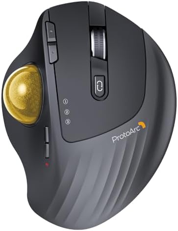 EM01 NL Wireless Trackball Mouse, Ergonomic Bluetooth Rollerball Thumb Rechargeable for Computer Laptop, Adjustable Angle & 3 Device Connection for PC, Mac, Windows-Gold Ball