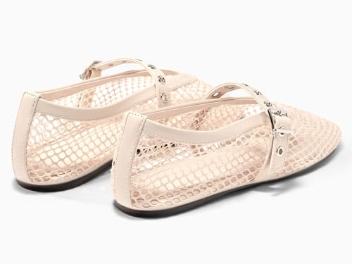 Image of Coutgo Womens Mesh Ballet Flats Mary Jane Fishnet Ballerina Buckle Strap Comfortable Causal Dress Shoes