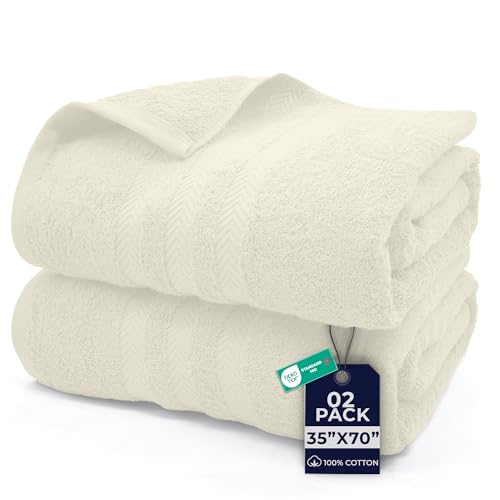 Image of DAN River 2 Pack Bath Sheets Extra Large 35x70, Large Bath Towels for Adults, XL Oversized Heavy Duty Towel Set, 600 GSM 100% Ring Spun Cotton, Soft Quick Dry, Ivory
