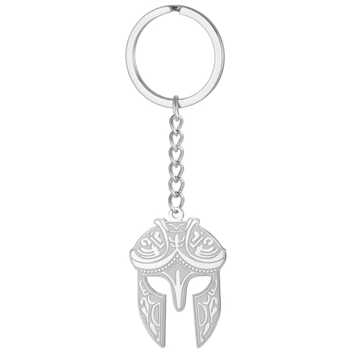 EUEAVAN Spartanischer Kriegerhelm-Schlüsselanhänger Antikes griechisches Krieger-Schutzamulett Nordisch-gotischer religiöser Schmuck Geschenk für Männer (silver)