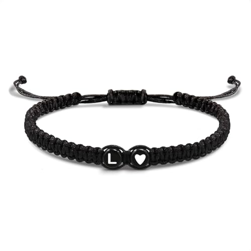 EVEMATE Armband mit Buchstabe und Herz für Freunde und Paare - Initiale A-Z Name - Geflochtenes Freundschaftsarmband für Frauen, Männer und Kinder (L)