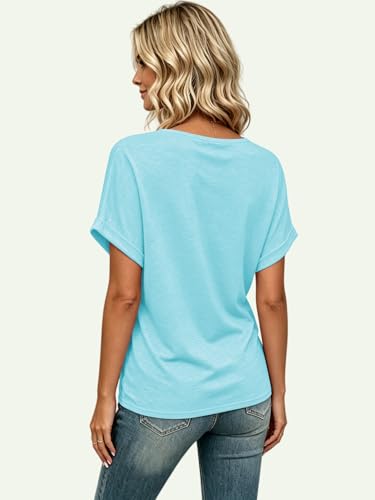 Image of T Shirts Short Sleeve V Neck Tees Womens Tops Beach Vacation Fashion Clothes 2026 Casual Summer Spring Fall Outfits
