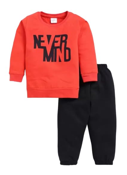 Image of Kids Cotton Casual Cute & Elegant Never Mind Printed Clothing Set- Full Sleeve T-Shirt And Track Pants For Infants /Childs /Baby Boys (in Multicolor, Pack of 1)