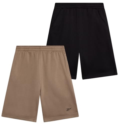Reebok Boys Athletic Shorts - 2 Pack Active Performance French Terry Sweat Shorts for Basketball, Gym, Running (Sizes: 8-20), Size 14-16, Black/Gritty Grey