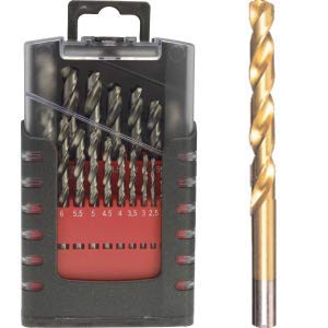 Set di 19 punte HSS rivestite TIN corte in scatola di plastica | DIN338, codolo cilindrico