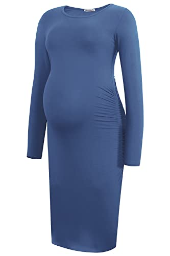 Smallshow Mujer Vestidos Premama Manga Larga Vestido Embarazada,Grey Blue,M