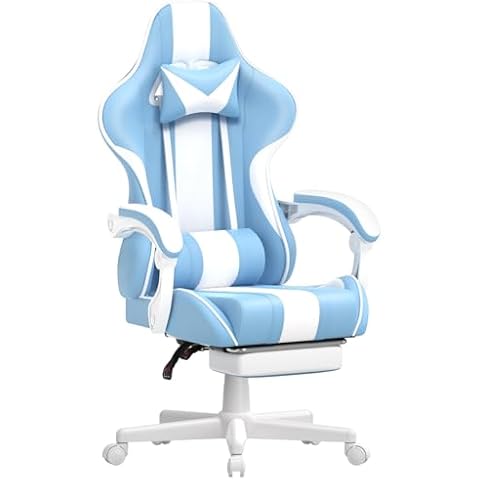 Ferghana Gaming Chairs, Ergonomic Racing Style PC Game Computer Chair with Headrest Lumbar Support Adjustable Recliner PU Leather Video Computer Chair(Light Blue) Cover