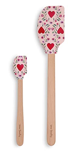 Vera Bradley Espátula de silicona - Juego de 2 espátulas de goma grandes y mini espátula de goma con asas de madera, corazones imperiales Cover