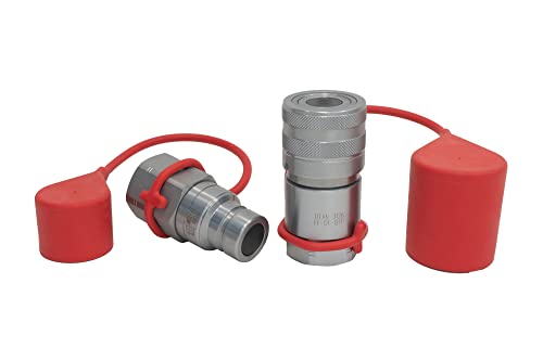 Image of Titan Fittings - 1 /2 inch Skid Steer Hydraulic Couplers - Flat Face Quick Connect Couplers for Bobcat - Couplings Set with Dust Caps