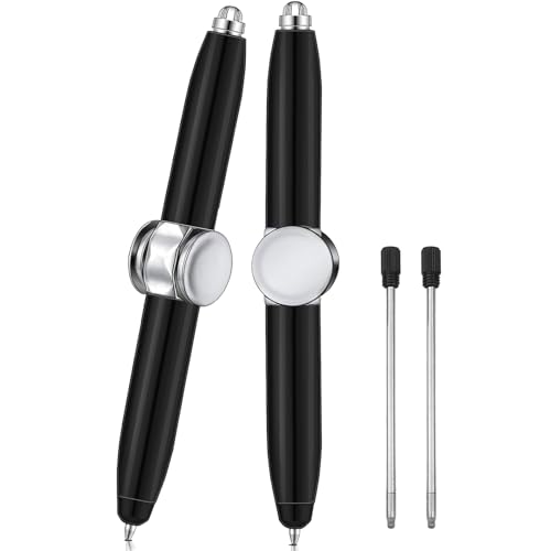 TaimeiMao 2 Stück Fidget Pen Mit Nachfüllung & LED-Licht, Spinning Pen Mit Kugelschreiber und Stressabbau-Funktion für Kinder und Erwachsene (2 Schwarz)