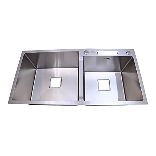 Image of CROCODILE 304 Grade 1.2 mm Stainless Steel Kitchen Sink, 37x18x10 Inch Double Bowl with Tap Provision, Brushed Steel Grey, Tap Provision, Sound-Dampening, Heavy Duty
