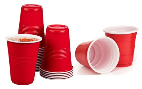 Image of Tickles Beer Pong Glasses & Shot Glasses with Ball | Easy Grip Reusable Drinking Party Cups for Iced Tea, Cocktail, Couple, Ladies Games (12 Beer Pong 475 ml and 12 Shot Glasses 60 ml; Color: Red)