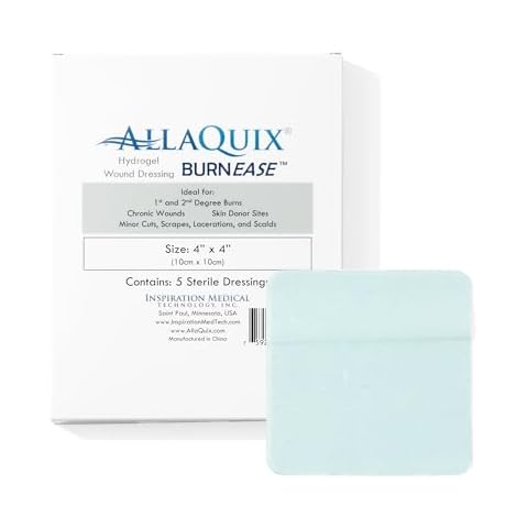 AllaQuix BurnEase Hydrogel Wound Dressing for Burns (XL 4in) (Box of 5 Sterile Dressing Pads) Cover