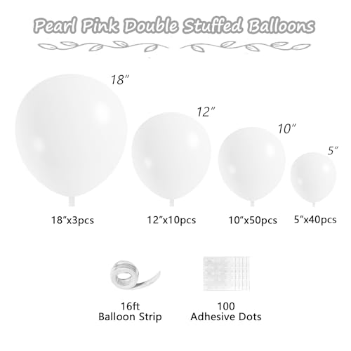 Image of 108Pcs Double Stuffed White Balloon Garland Arch Kit