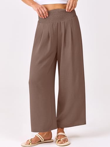 Image of ANRABESS Womens Wide Leg Palazzo Pants with Pockets | Lightweight Breathable High Waisted Pants, Beach Vacation Flowy, Lounge & Casual Summer Trousers