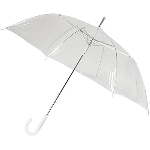 Auto-Open Transparent Umbrella | Clear Umbrella | Adult Clear Bubble Mens Brolly | Clear Dome Umbrella for Weddings | White Crook Handle | clear Canopy Bubble Umbrella | See through Umbrellas Cover