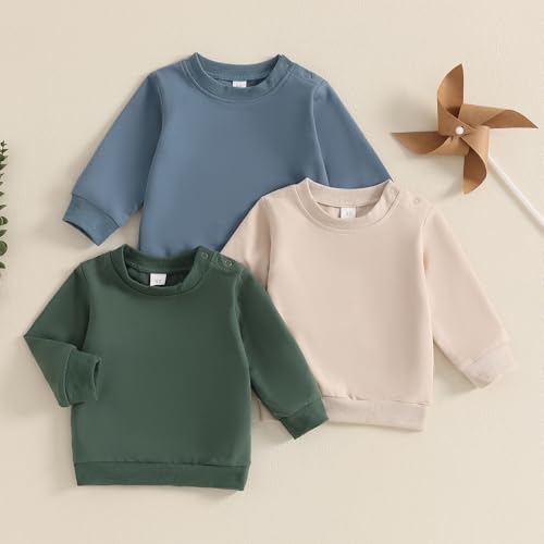 3-Pack Unisex Toddler Baby Boy Girl Crewneck Sweatshirt Shirt Long Sleeve Pullover T-shirt Tops Solid Color Clothes2