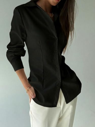 Image of OOMPH! Women Solid Cotton Shirt with Back Tie-Up Detail | Corset Style | Cinched Waist Shirt | Cotton Formal Shirt