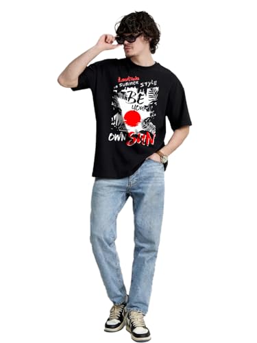 Image of LEOTUDE Men's Cottonblend Oversized Half Sleeve Round Neck Regular Fit T-shirt