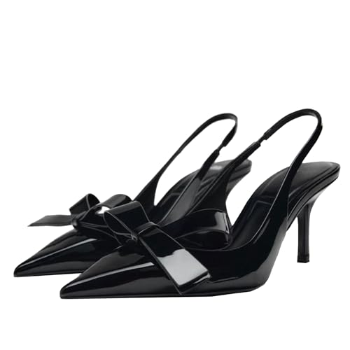 WQHPLMD Women's Bow Knot Slingback Closed Pointed Toe Pumps Dress Stiletto Sandals Shoes 6.5 CM