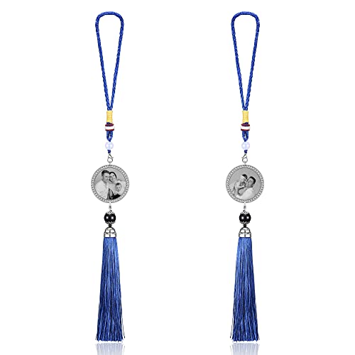 PiercingJak Photo Personnalisé Ornement Suspendu de Voiture Interieur Pendentif Frange Décoration de Retroviseur Fenêtre Cadeau Bijoux Saint-Valentin Anniversaire Fête Homme Femme-Gravure-Rond