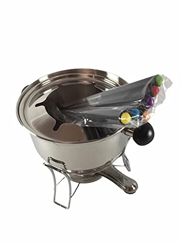 CONJUNTO PARA FONDUE COM 10 PÇS EM INOX CONTENDO: 1 PANELA DE FONDUE EM AÇO INOX 410 E CABO EM BAQUE