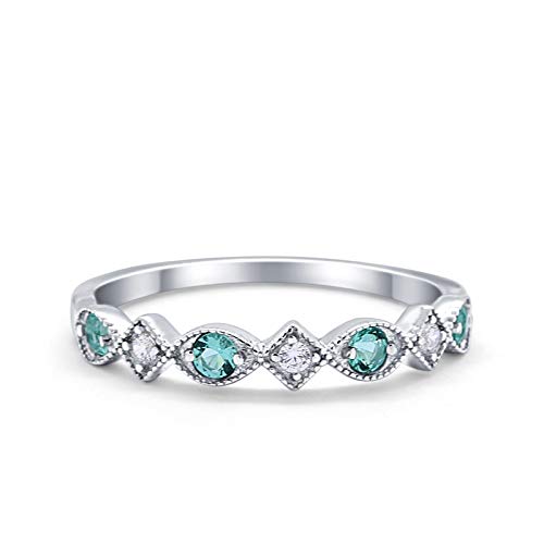 Blue Apple Co. Art Deco Stacking Half Eternity Wedding Band Ring Round CZ 925 Sterling Silver