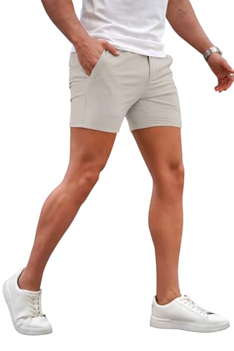 Image of GINGTTO Mens Slim Fit Shorts Plaid Chino Short Tapered Leg Skinny Stretch