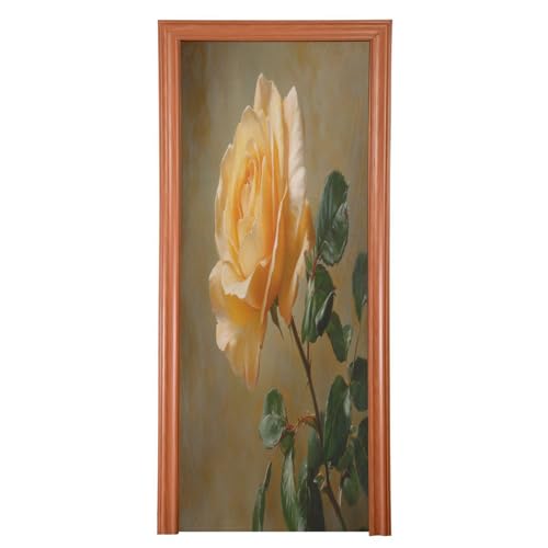 FLildon Valentines Rose Yellow Door Cover Decoration, Party Accessory Porch Decor for Festive Ornament Room Door Covers 32 x 79 Inch