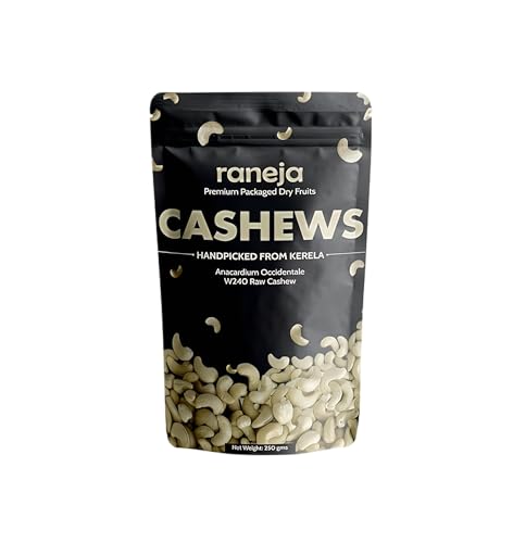 Image of Raneja 100% Natural Pre-mium Quality Pure W240 Cashews Whole /Kaju, 250g, Value Pack Nutritious & Delicious, Kaju nuts, Rich in Protein, Fiber Magnesium, Deluxe Size & Crunchy Nuts