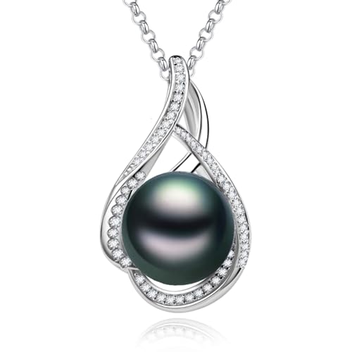 Gift for Wife Women Tahitian Black Pearl Necklace S925 Sterling