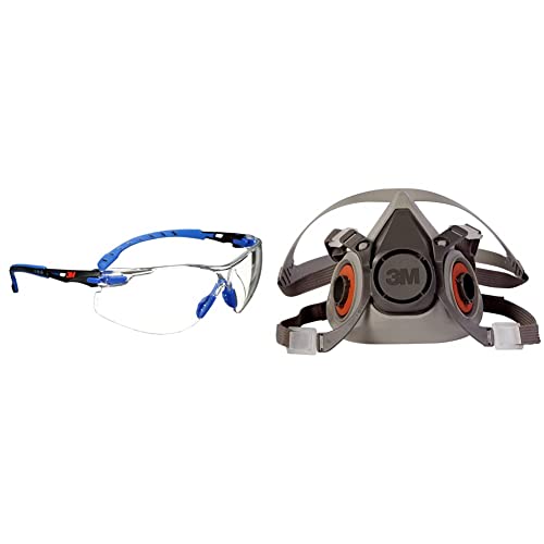 3M Safety Glasses Solus 1000 Series ANSI Z87 Scotchgard Anti-Fog & Half Facepiece Reusable Respirator 6200, Gases, Vapors, Dust, Paint, Cleaning, Grinding, Sawing, Sanding, Welding
