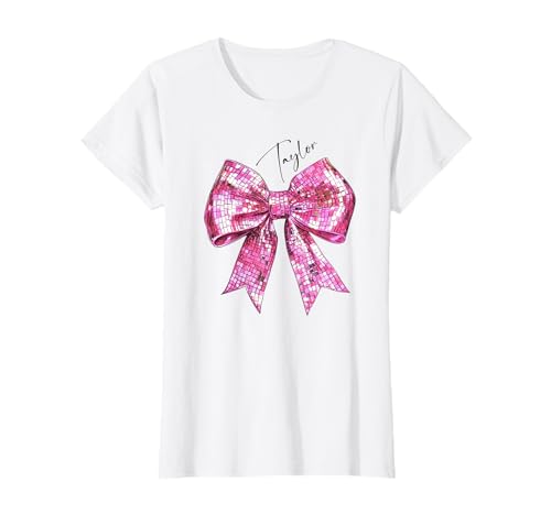 Taylor Lover First Name Teen Girls Women Pink Disco Ball Bow T-Shirt