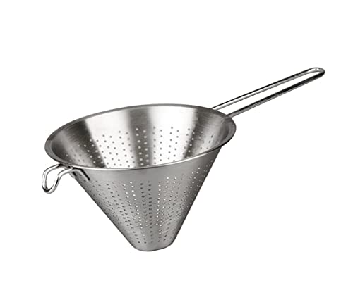 Colador Chino, Colador Chino Varilla, diámetro 26 cm, Acero Inoxidable con Mango, Forma cónica,Plateado, Cocina