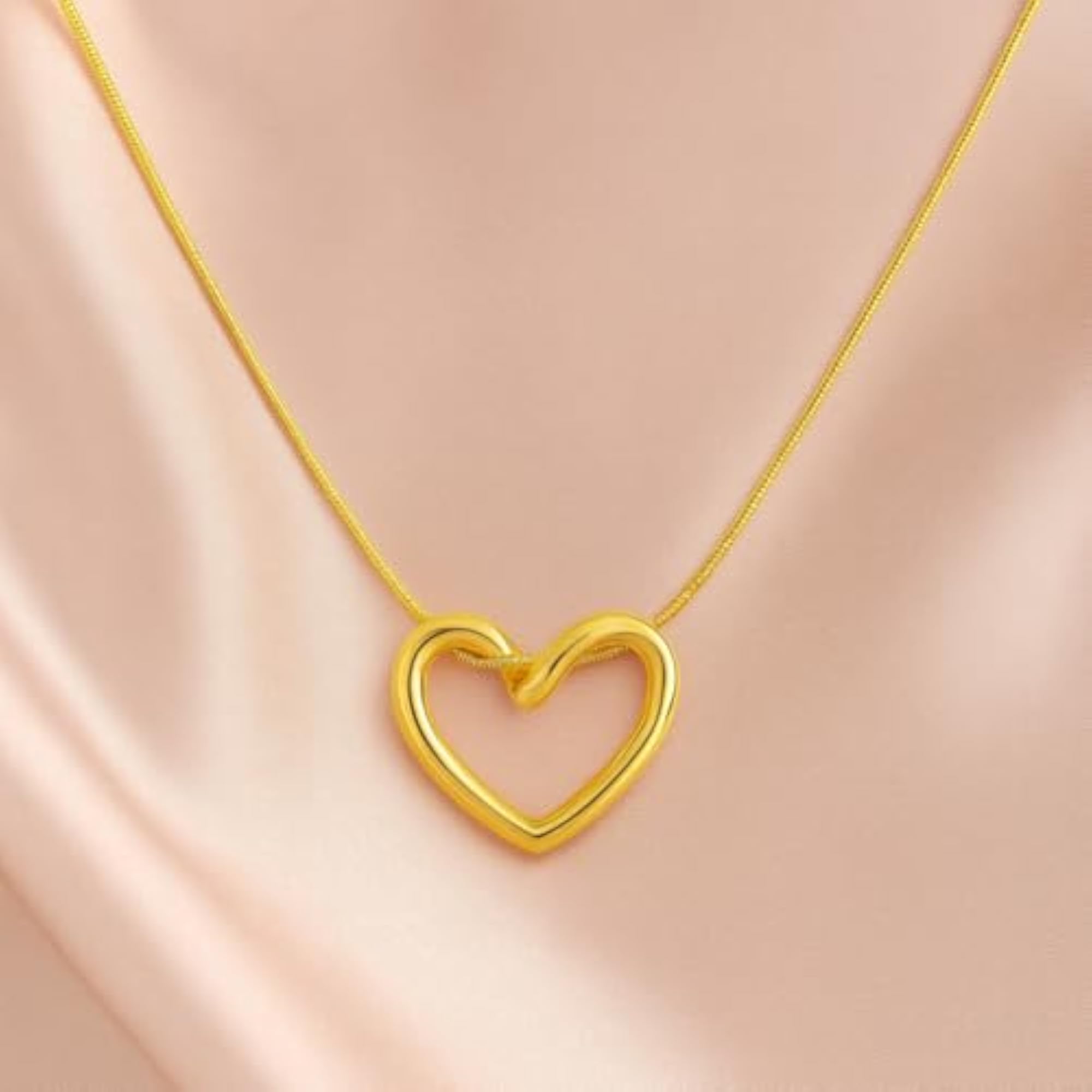Women's 18K Gold Plated Open Heart Pendant Necklace, Dainty Design
