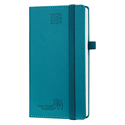POPRUN Planner 2023-2024 Pocket Size (3.5'' x 6.5'') 17 Months Academic Calendar (Aug.2023 - Dec.2024), Weekly & Daily Appointment Book for time Management, Leather Hard Cover - Pacific Green