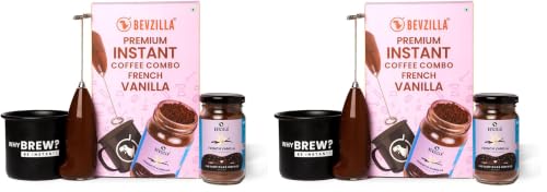 Image of Bevzilla Gift Box of 75 Grams French Vanilla Instant Coffee Powder With Electric Frother & Enamel Mug | 100% Arabica Coffee | Festive Gifting | Premium Box inch (Pack of 2)