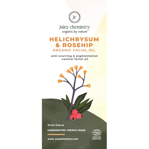 Image of Juicy Chemistry Organic Barrier Repair Facial Oil with Helichrysum + Rosehip, 10 ml | Repairs Skin Barrier | Reduces Pigmentation & Dark Spots | Boosts Glow | Promotes Even Skin Tone | Dermatologically Tested