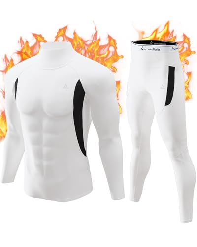 Image of Mens Thermal Underwear Long Johns Set Cold Weather Hunting Base Layer | Fleece lined top & bottom. Moisture wicking, 4-way stretch. Ultimate warm winter gear for skiing outdoor